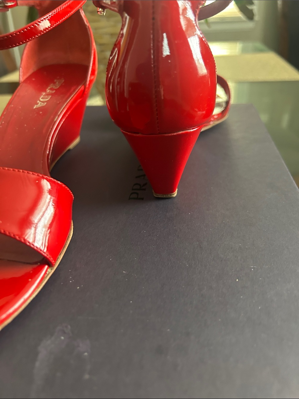 Prada Red Patent Leather Ankle-Strap Heels - Picture 3 of 4